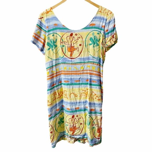 Sz 9 Vintage Dance Man Button Front Dress Hawaiian Jams World Crushed Rayon - Picture 2 of 10